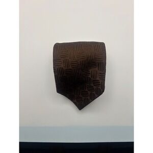 Thomas Dean Italy Silk Tie Mens Brown Geometric Textured Basketweave Necktie